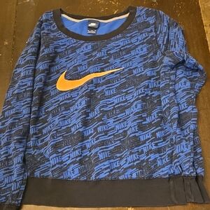 Nike Blue and Black Sweatshirt with Orange Logo